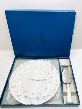 Royal Worcester White Floral Wedding Cake Plate and Server Set